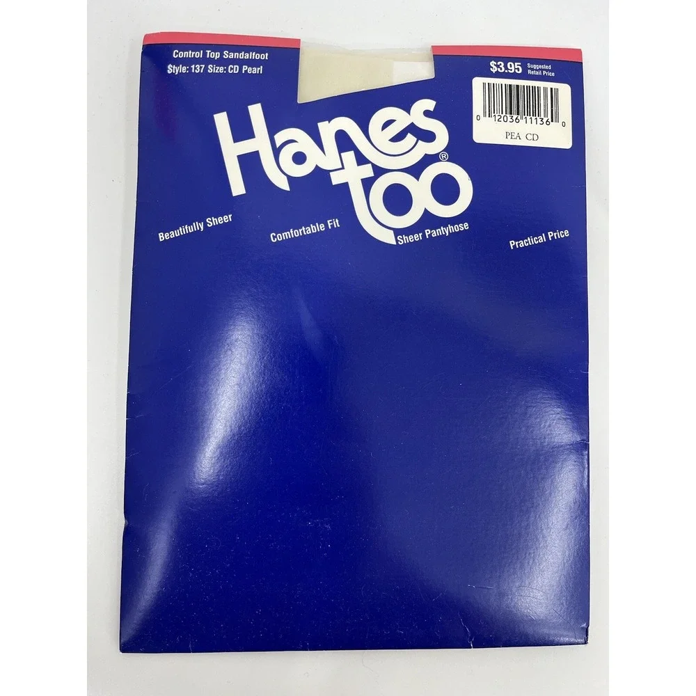 Hanes Too Control Top Pantyhose Size CD Pearl Sandalfoot Nylons NOS